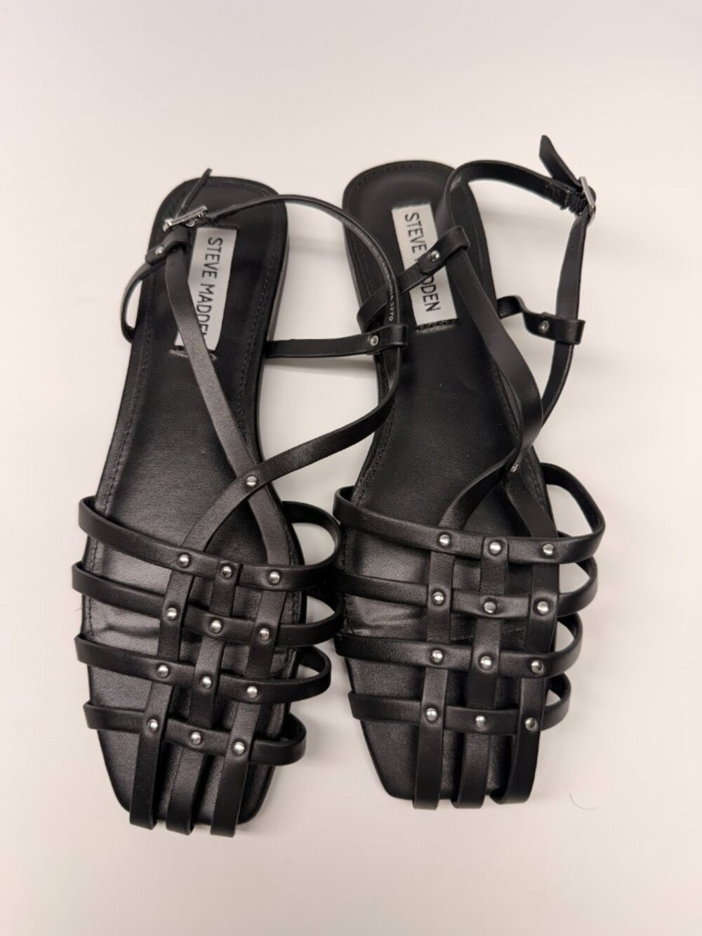 Steve Madden Women Riverr Black Leather Fisherman Slingback Sandal Sz 7.5